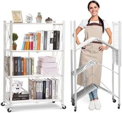 4-Shelf General Purpose Collapsible/Foldable Shelving Unit, Sturdy Storage Rack With Caster Wheels. 4-Tier Organizer, Laundry/kitchen Storage Shelves, Heavy Duty Metal Frame, No Assemble Needed, Black -Songmics Furniture Shop 5123gNaez0L. AC