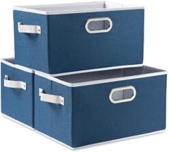 PRANDOM Larger Collapsible Storage Bins For Closet [3-Pack] Decorative Linen Fabric Storage Baskets Cubes With Leather/Metal Handles For Living Room Black (17.3x12.2x10.4 Inch) -Songmics Furniture Shop 5123hKBDCYL. AC