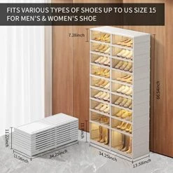 CIMLORD 9-Tier Foldable Shoe Rack Organizer For Closet 18-36Pairs Plastic Collapsible Shoes Storage Box Clear Shoe Boxes Stackable With Door Easy Assembly Shoe Cabinet Bins With Lids Large -Songmics Furniture Shop 5124fzNB8IL