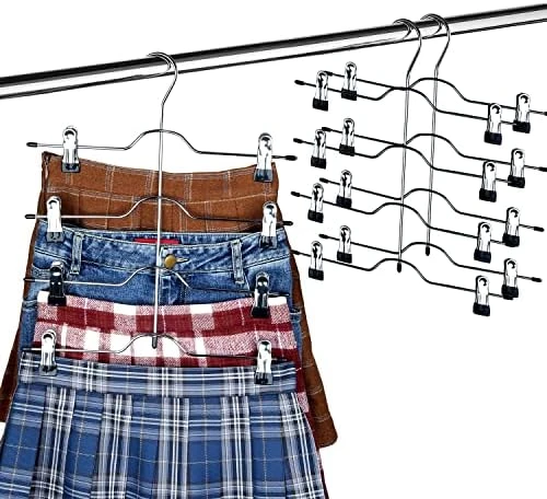 Szxc 2 Pack Skirt Pants Hangers With Adjustable Clips - 4 Tier Chrome With Black Vinyl - Non-Slip Durable - Closet Storage Organizer Space Saving (Pants Skirt Hangers (Set Of 2) 5 Szxc 2 Pack Skirt Pants Hangers With Adjustable Clips - 4 Tier Chrome With Black Vinyl - Non-Slip Durable - Closet Storage Organizer Space Saving (Pants Skirt Hangers (Set Of 2) - Image 5