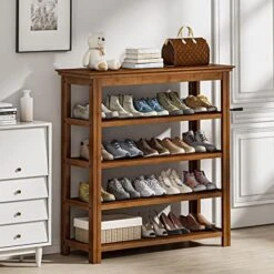 Bamworld Entryway Bench 5 Tier Wooden Storage Benches Rustic Solid Wood Shoe Rack (X-Brown,23.6") -Songmics Furniture Shop 5127wxgaQL. AC