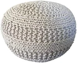 NOORI Home - Premium Luxury 100% Handmade & Handcrafted Cable Style Cotton Knitted Jade Comfortable Pouf, Ottoman, Footrest, Footstool - Beige - 20"x20"x14" -Songmics Furniture Shop 512BxZhCxiL. AC