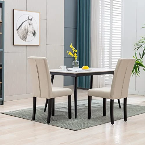 CRECQ Fabric Dining Chairs,Modern Tufted Solid Wood Padded Parsons Chair For Dining Room Set Of 6(Cream) 3 CRECQ Fabric Dining Chairs,Modern Tufted Solid Wood Padded Parsons Chair For Dining Room Set Of 6(Cream) - Image 3