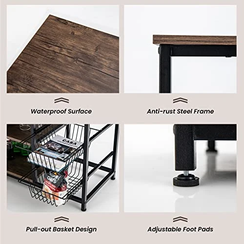 PETSITE Kitchen Bakers Rack, 4-Tier Coffee Bar Station With 2 Pull-Out Baskets, Industrial Microwave Oven Stand, Free Standing Utility Storage Shelf 4 PETSITE Kitchen Bakers Rack, 4-Tier Coffee Bar Station With 2 Pull-Out Baskets, Industrial Microwave Oven Stand, Free Standing Utility Storage Shelf - Image 4