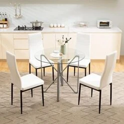 WISOICE Dining Table Set For 4, Round Glass Kitchen Table And Chairs, Modern 5 Piece Dining Room Dinner Table With High Back PU Leather Metal Frames Chairs -Songmics Furniture Shop 512Gg1ZRXML. AC 1