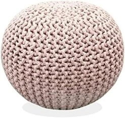 FRELISH DECOR Round Pouf Ottoman Hand Knitted 100% Cotton Pouf Foot Stool - Knitted Bean Bag - Floor Chair For Living Room Bedroom - Foot Rest For Couch (20 Diameter X 14 Height) - Natural -Songmics Furniture Shop 512HWLg3KCL. AC
