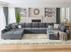 HONBAY Oversized Modular Sofa Couch With Ottoman U Shape Couch With Chaise Sleeper Sofa With Storage Seats, Bluish Grey -Songmics Furniture Shop 512JdHAuqL. AC