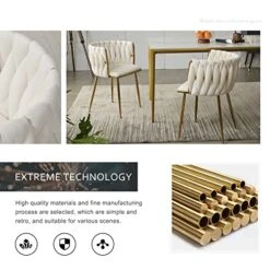 Tsuysi Velvet Dining Chairs Set Of 4, Modern Dining Chair With Golden Metal Legs, Woven Upholstered Dining Chairs For Dining Room, Kitchen, Vanity, Living Room (Beige) -Songmics Furniture Shop 512OhfvVOzL