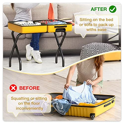 FEMOND Luggage Rack, Pack Of 2, Luggage Rack For Guest Room, Folding Suitcase Stand With Black Nylon Straps And Sturdy Steel Frame, Holds Up To 150 Lbs, Easy Assembly 3 FEMOND Luggage Rack, Pack Of 2, Luggage Rack For Guest Room, Folding Suitcase Stand With Black Nylon Straps And Sturdy Steel Frame, Holds Up To 150 Lbs, Easy Assembly - Image 3