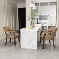 Set Of 4 Dining Chair With Casters, Leather Chair With Caster & Nailhead Trime Dining Chairs With Rollers Curving Backrest Chairs With Wheels Kitchen Table Rolling Chair,Espresso&Beige 1910BG -Songmics Furniture Shop 512TeEHFfVL. AC