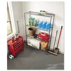 Alera Complete Wire Shelving Unit W/Caster, 48" X 18" X 72", Black Anthracite