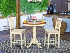 East West Furniture EDVN5-WHI-C 5 Piece Counter Height Dining Table Set Includes A Round Kitchen Table With Pedestal And 4 Linen Fabric Upholstered Dining Chairs, 30x30 Inch, Buttermilk & Cherry -Songmics Furniture Shop 512bywsm5zL. AC