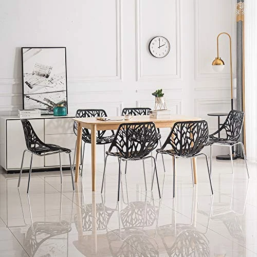 Bonnlo Modern Black Dining Chairs Set Of 6,Plastic Saping Birch Chairs,Stackable Dining Chairs Set For Living Room/Kitchen/Office (6, Black) 4 Bonnlo Modern Black Dining Chairs Set Of 6,Plastic Saping Birch Chairs,Stackable Dining Chairs Set For Living Room/Kitchen/Office (6, Black) - Image 4