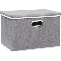 Yawinhe Collapsible Storage Box (1-Pack), 15x9.8x9.8in, Waterproof Storage Basket Bins, With Lids And 2 Handles, For Clothes, Closet Organizers And Storage Containers, Grey, USNK066GL-1