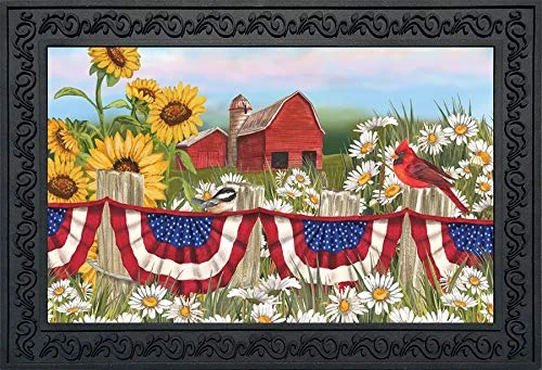 Briarwood Lane America The Beautiful Summer Doormat Patriotic Floral Indoor Outdoor 30" X 18" 1 Briarwood Lane America The Beautiful Summer Doormat Patriotic Floral Indoor Outdoor 30" X 18"