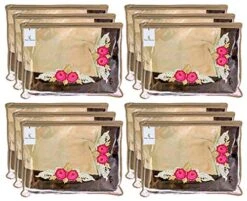 Kuber Industries Non Woven Single Packing Saree Cover|Zipper Closure Transparent|Pack Of 12 (Brown)-KUBMART2826