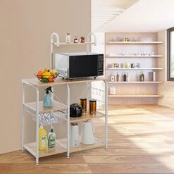 VINGLI Standing Baker's Rack 35.5 Inch Industrial Workstation Organizer Utility Storage Shelf 3-Tier+4-Tier Microwave Oven Stand Kitchen Baker's Rack With Metal Frame Spices Rack With 10 S-Hooks -Songmics Furniture Shop 512mhHmr5wS