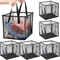 6 Pcs Popup Laundry Hamper 12.6 Inch Small Collapsible Laundry Baskets With Handles, Portable Mesh Laundry Hamper, Foldable Clothes Hamper For Washing Storage, Kids Toy College (Grey, Single Layer) -Songmics Furniture Shop 512oXqx7SzL. AC
