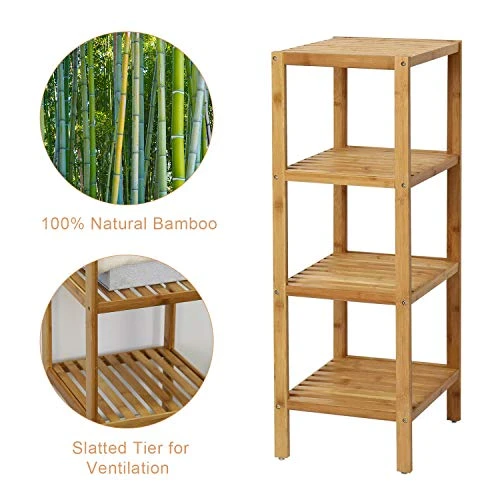 Kinbor 4-Tier Bamboo Shelf Narrow Bathroom Shelf Organizer - Flower Plant Stand, Corner Bamboo Shelf For Living Room Bathroom Kitchen 3 Kinbor 4-Tier Bamboo Shelf Narrow Bathroom Shelf Organizer - Flower Plant Stand, Corner Bamboo Shelf For Living Room Bathroom Kitchen - Image 3