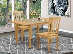 East West Furniture NOAN5-OAK-C 5-Piece Kitchen Dining Room Set - 4 Dining Room Chairs With Slatted Back And Linen Fabric Seat - A Dining Room Table With Rectangular Top (Oak Finish) -Songmics Furniture Shop 512rD3BMfL. AC