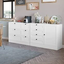 HOSTACK 4 Drawer Dresser With Door, Wide Chest Of Drawers Closet Organizers, Modern Storage Cabinet For Bedroom, Living Room, Kitchen, White, 43.3" L X 15.7" D X 31.9" H -Songmics Furniture Shop 512tASoswzL