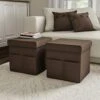 Lavish Home Foldable Storage Cube Ottoman With Pockets – Multipurpose Footrest Organizer For Bedroom, Living Room, Dorm Or RV (Pair, Linen Brown),