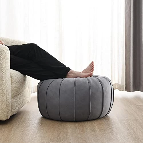 C COMFORTLAND Unstuffed Faux Suede Ottoman Pouf, Round Foot Rest Poof Ottomans, Floor Foot Stool Poufs, Bean Bag Chair Cover With Storage For Living Room, Bedroom, Or Wedding Gifts Grey 2 C COMFORTLAND Unstuffed Faux Suede Ottoman Pouf, Round Foot Rest Poof Ottomans, Floor Foot Stool Poufs, Bean Bag Chair Cover With Storage For Living Room, Bedroom, Or Wedding Gifts Grey - Image 2