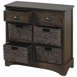 Merax Brown Morden Farmhouse Wood Storage Cabinet With Four Classic Rattan Basket Buffet Sideboard Brownrd For Kitchen/Dining Entryway/Living Room Light Grey, One -Songmics Furniture Shop 512z8FT0aVL