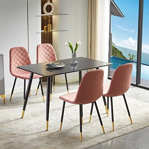 NORDICANA Velvet Dining Chairs Kitchen Solid Color Chair Upholstered Side Stools With Backrest Metal Legs Set Of 4, Navy Blue 9 NORDICANA Velvet Dining Chairs Kitchen Solid Color Chair Upholstered Side Stools With Backrest Metal Legs Set Of 4, Navy Blue - Image 9