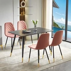 NORDICANA 5-Piece Dining Table Set, 47 In Modern Rectangle Kitchen Table & 4 Grey Velvet Upholstery Side Chairs, Solid Metal Legs, Dining Room Set For 4 -Songmics Furniture Shop 5130416QT4L. AC
