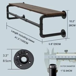 Crehomfy Industrial Pipe Clothes Rack With Top Shelf And 3 Hooks, 41''L Wall Mounted Garment Rack, Heavy Duty Iron Garment Bar, Clothes Hanging Rod Bar, 4 Base Max Load 135Lb Black 13 Crehomfy Industrial Pipe Clothes Rack With Top Shelf And 3 Hooks, 41''L Wall Mounted Garment Rack, Heavy Duty Iron Garment Bar, Clothes Hanging Rod Bar, 4 Base Max Load 135Lb Black -Songmics Furniture Shop 5130AqEmfXL