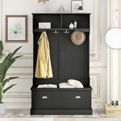 ATGHYURT Hall Tree With 4Hooks,Multiple Functions Hallway Coat Rack,Entryway Shoe Storage With Coat Rack And 2 Top Shelves,Mudroom Hallway Organizer Shoe Rack Bench For Livingroom,Hallway,Mudroom -Songmics Furniture Shop 5130Q8 nLvL. AC