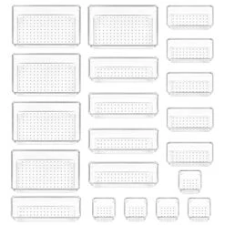 TRKSUMKP 20Pcs Clear Plastic Drawer Organizer Set,4 Sizes PET Bathroom Drawer Organizers With Non Slip Silicone Pads,Multifunctional Storage For Makeup, Bathroom, Kitchen And Office