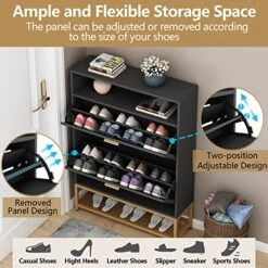 Loomie Shoe Cabinet, Free Standing Tipping Bucket Shoe Rack Organizer With 2 Flip Drawers,Entryway Narrow Shoe Storage With Storage Shelf & Top Cubby,Modern Slim Hidden Shoe Cabinet With Doors (Black) 12 Loomie Shoe Cabinet, Free Standing Tipping Bucket Shoe Rack Organizer With 2 Flip Drawers,Entryway Narrow Shoe Storage With Storage Shelf & Top Cubby,Modern Slim Hidden Shoe Cabinet With Doors (Black) -Songmics Furniture Shop 513FhRlWgHL