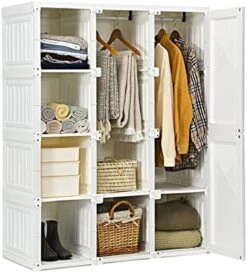 Tangkula Portable Wardrobe Closet, Foldable Clothes Organizer W/Cubby Storage, Hanging Rods, Magnet Doors, Safe Material, Easy Assemble Clothing Storage, Folding Bedroom Armoire (8 Cubbies & 2 Rods) -Songmics Furniture Shop 513FsGYEK9L. AC