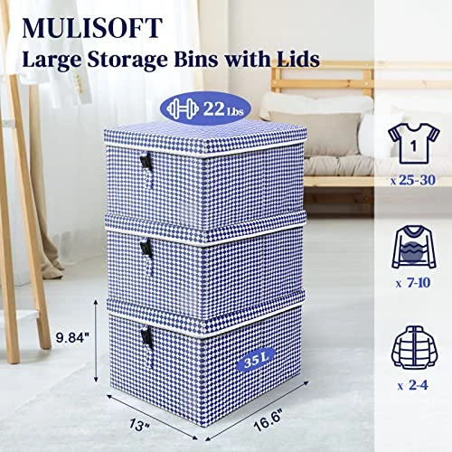 MULISOFT Large Storage Bins With Lids, 3 Packs Stackable Storage Bins With Labels And Lock, Collapsible Storage Boxes, Cube Storage For Home, Closet, Bedroom, Office (16.6x13x9.84) 2 MULISOFT Large Storage Bins With Lids, 3 Packs Stackable Storage Bins With Labels And Lock, Collapsible Storage Boxes, Cube Storage For Home, Closet, Bedroom, Office (16.6x13x9.84) - Image 2