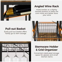 Yaheetech Kitchen Bakers Rack, Wooden Microwave Stand Kitchen Storage Shelf With Wine Rack And Wire Basket And 12 Hooks, Coffee Bar Station For Home Kitchen/Dinning Room, Rustic Brown -Songmics Furniture Shop 513JWCzXejL