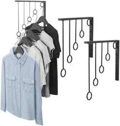 MyGift Set Of 3 Wall-Mounted Metal Garment Rack/Bedroom Closet/Retail Clothing Organizer With 5 Hanging Rings, Black -Songmics Furniture Shop 513MdlDZqLL. AC