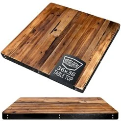 HEIRLOUM Reclaimed Wood Table Top - Rustic Recycled Solid Wooden Piece Perfect For Signs, Kitchens, Dining And Coffee Table Tops (Reclaimed Wood Table Top With Metal Edge,  36" X 36")