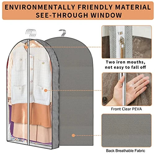 3 Pcs Garment Bags,40"and50" PEVA Moth-Proof Breathable Dust Cover,Clothing Bags For Hanging Clothes With Bedroom,Garment Covers For Suits, Padded Clothes, Shirts Prevent Dust 2 3 Pcs Garment Bags,40"and50" PEVA Moth-Proof Breathable Dust Cover,Clothing Bags For Hanging Clothes With Bedroom,Garment Covers For Suits, Padded Clothes, Shirts Prevent Dust - Image 2