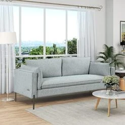 2-Piece Linen Fabric Sofa Set With USB Charging Ports, Morden Style Upholstered Sofa And Loveseat Sets With 3 Seat Sofa Couch And Loveseat Sofa For Living Room, Apartment (2+3 Seat, Grey) -Songmics Furniture Shop 513bAn9k1LL. AC