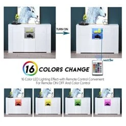 ARMCONE LED Sideboard Buffet Cabinet High Glossy Front Kitchen Sideboard With Storage Large Buffet Table Wooden Bar Cabinet For Kitchen Dining Room Hallway Living Room (45.67" Wx13.82 Dx31.89 H) -Songmics Furniture Shop 513bLzPkE7L