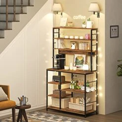 YzeeMi Bakers Rack With Power Outlet, Microwave Stand, Coffee Bar, 7 Tiers Kitchen Storage Rack With 8 Hooks, Kitchen Shelves For Spices, Pots And Pans, Rustic Brown 7 YzeeMi Bakers Rack With Power Outlet, Microwave Stand, Coffee Bar, 7 Tiers Kitchen Storage Rack With 8 Hooks, Kitchen Shelves For Spices, Pots And Pans, Rustic Brown -Songmics Furniture Shop 513beuvsUqL