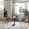 Jamesdar Kurv Kitchen Table, 31.5", White Faux Marble With Black Base
