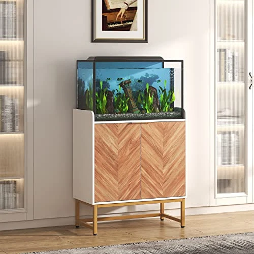 Saudism 20 Gallon Fish Tank Stand, Small Aquarium Stand 10 Gallon With Doors & Adjustable Shelves, Boho Sideboard Coffee Bar Cart, Kitchen Cupboard Console Table, 30.5" L×15.7" W×35" H, White/Gold 1 Saudism 20 Gallon Fish Tank Stand, Small Aquarium Stand 10 Gallon With Doors & Adjustable Shelves, Boho Sideboard Coffee Bar Cart, Kitchen Cupboard Console Table, 30.5" L×15.7" W×35" H, White/Gold