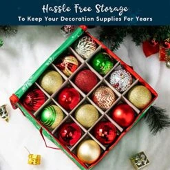 Joiedomi Christmas Ornament Storage Box - Stores Up To 64 Ornaments Balls, Green Snowflake Patterned Ornament Storage Container With Adjustable Dividers, Zippered Closure & Card Slot 13x13x13.5 -Songmics Furniture Shop 513gfhANgJL