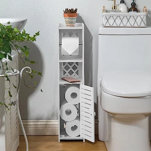 Toilet Paper Storage,Toilet Paper Holder Stand,Bathroom Stand With Toilet Paper Holder Insert,Slim Storage Cabinet For Small Space,White By H HUIYKALY 2 Toilet Paper Storage,Toilet Paper Holder Stand,Bathroom Stand With Toilet Paper Holder Insert,Slim Storage Cabinet For Small Space,White By H HUIYKALY - Image 2