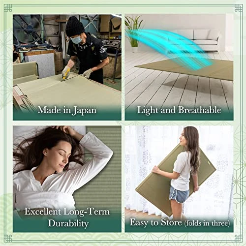 FULI Japanese Tatami Mattress, Igusa Mat (100% Japanese Rush Grass) Folds In Three, Made In Japan (Natural, Twin XL) 2 FULI Japanese Tatami Mattress, Igusa Mat (100% Japanese Rush Grass) Folds In Three, Made In Japan (Natural, Twin XL) - Image 2