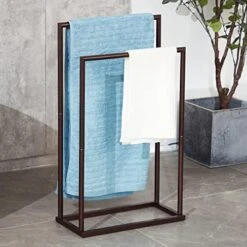 Towel Racks For Bathroom, 2 Tier Free Standing Stainless Steel Towel Rack Stand For Bath Towel, Blanket Rack, Matt Black, DECLUTTR -Songmics Furniture Shop 513tFfMMVlL. AC