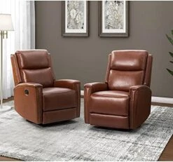 HULALA HOME Genuine Leather Swivel Rocker Recliners Set Of 2, Manual Glider Recliner Chairs With Adjustable Backrest & Footrest, Modern Home Theater Sofa Armchairs For Living Room Bedroom, Brown -Songmics Furniture Shop 513v4OLgPfL. AC